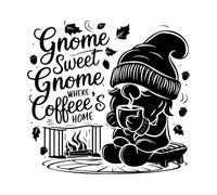 Cozy gnome Enjoying Coffee with gnome Sweet gnome Quote Wall Vinyl Sticker Decor 42x44.5cm Waterproof Black