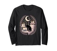 Cozy Goth Black Cat Moon Candles Witchy Vibes Long Sleeve T-Shirt