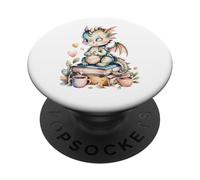Cozy Green Baby Dragon Book Lover Pastel Fantasy Design PopSockets Adhesive PopGrip