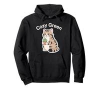 Cozy Green Cute Tabby Cat Succulent Plant Lover Pullover Hoodie