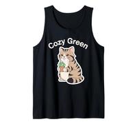 Cozy Green Cute Tabby Cat Succulent Plant Lover Tank Top