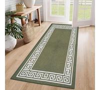 Cozy Haven Athena Runner Rug - Large Non-Slip Washable Carpet for Living Room, Bedroom, Hallway, Lounge, Dining, Kitchen, Modern Indoor Long Floor Runners (Green & Cream, 80x300 cm)