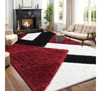 Cozy Haven Luna Terra Collection Rugs - Large Fluffy Area Rug Carpet Non-Slip Soft Modern Indoor Shaggy Floor Rug for Living Room, Bedroom, Hallway, Lounge - (Luna, Red Black, 160x230 cm)
