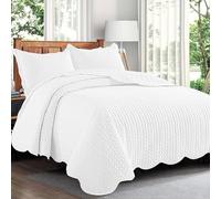 Cozy Haven Quilt Mono Bedspread 3 Pieces Set - Coverless Quilted Leaf Motif Bedspread, Comforter Throw, Summer and All-Season Lightweight Bedding Sets, with 2 Pillow Shams (King, White)