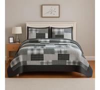 Cozy Haven Quilt Patchwork Bedspread 2 Piece Set - Coverless Quilted Bedspread, Reversible, Lightweight Quilt Comfort with 2 Pillow Sham (Denim Grey, Double)