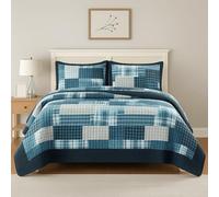 Cozy Haven Quilt Patchwork Bedspread 2 Piece Set - Coverless Quilted Bedspread, Reversible, Lightweight Quilt Comfort with 2 Pillow Sham (Denim Blue, S. King)