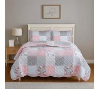 Cozy Haven Quilt Patchwork Bedspread 2 Piece Set - Coverless Quilted Bedspread, Reversible, Lightweight Quilt Comfort with 2 Pillow Sham (Floral Grey, Double)