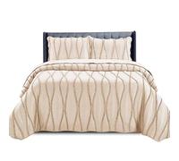 Cozy Haven Quilt Serene Swirl 3 Piece Bedspreads Set - Coverless Bespread, Comforter Throw, For All Season Lightweight Warm Bedding Sets With 2 Pillow Shams - (Beige, Single)
