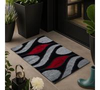 Cozy Haven Swirl Door Mat - Non-Slip Washable Doormat, Suitable for Indoor Use, Heavy Duty Welcome Dirt Trapper Floor Mat for Entrance, Hallway, Kitchen & Entryway - (Black & Red, 60x110 cm)