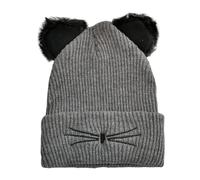 Cozy Head Beanie For Men - Kitty Ear Knit Hat Embroidered Hat Cute Fall And Winter Warm Pullover Hat (Grey One Size)
