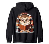 Cozy Hedgehog Reading a Book Under Blanket - Autumn Mood Zip Hoodie
