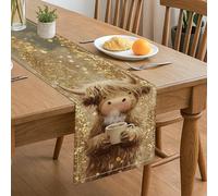 Cozy Highland Cow Table Runner, Fanciful Rustic Farmhouse Style Decor for Winter Holiday Gatherings 13x72 Inch