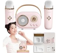 Cozy Home Speaker And Microphone,2024 New Cozy Home Karaoke Machine Mini Portable Bluetooth Speaker With 2 Microphone, Retro Boombox Set For Party Pink Double Microphone