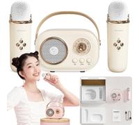 Cozy Home Speaker And Microphone,2024 New Cozy Home Karaoke Machine Mini Portable Bluetooth Speaker With 2 Microphone, Retro Boombox Set For Party Pink Double Microphone