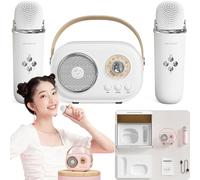 Cozy Home Speaker And Microphone,2024 New Cozy Home Karaoke Machine Mini Portable Bluetooth Speaker With 2 Microphone, Retro Boombox Set For Party Pink Double Microphone