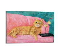 Cozy Home Style Orange Cat Wall Art Hanging Paintings Poster Retro Animal Printed Canvas Art Warm Scene Decor for Living Room Bedroom Daily Household Wall Layou 12x18inch(30x45cm)