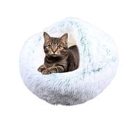 Cozy Hooded Cat Bed, Fluffy Anti-Anxiety Kitten Cave, Warm Washable Donut Cushion, Indoor Pet Sleeping Nest, Non-Slip Design (50x50x20cm, Gray)