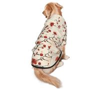 Cozy Hoodie For Medium Large Dogs, Japanese Spring Plum Floral, Cold Weather Warm Dog Sweatshirt With Hood & Pocket, Soft Fabric Pullover Winter Clothes For Pets, Adjustable Dog Hoodie For Daily Walk