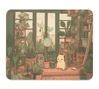 Cozy Indoor Garden Illustration Mouse Pad - Whimsical Plant Lover's Accessory, Rectangle Stitched Edges Non-Slip Rubber Base Mouse Pads for Computers Laptop