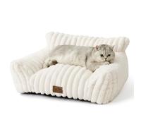 COZY KISS Cat Bed for Indoor Cats 65x44x30cm - Washable kitten bed & Small Orthopedic Dog Bed, Soft Puppy bed, Pet Sofa with Head and Neck Support, Faux Fur Rope Design Couch, Anti-Slip Bottom, Cream