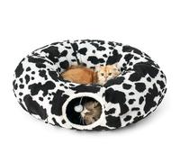 COZY KISS Cat Tunnel Bed for Indoor Cats, 33.5"D Large Cat Donut Tunnel with Washable Circle Cushion, Round Pet Play Tunnel Tube Toy for Kitten/Puppy/Rabbits (Black & White)