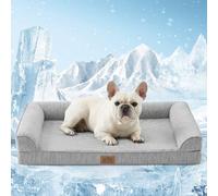 COZY KISS Cooling Dog Bed Mat,Orthopaedic Large Dog Sofa Beds with Removable Washable Cover, Ergonomic Pet Couch with Egg Crate Foam & U-Shape Bolster- Waterproof Pet Pillow, Silver Grey, 91x69x16cm