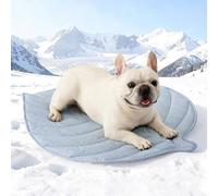 COZY KISS Dog Cooling Mat Medium- 68x58cm Leakproof Self-Cooling Fabric Mat with Q-Max>0.4 for Dog Cat, Scratch-Resistant Non-Gel Cool Pad for Indoor, Outdoor & Car in Hot Summer, Leaf-Shaped, Blue