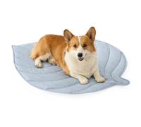 COZY KISS Dog Cooling Mat X-Large - 86x99cm Leakproof Self-Cooling Fabric Mat with Q-Max>0.4 for Dog Cat, Scratch-Resistant Non-Gel Cool Pad for Indoor, Outdoor & Car in Hot Summer, Leaf-Shaped, Blue