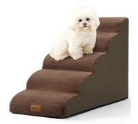 COZY KISS Dog Stairs for High Bed 22.6" H, Small Pet Steps with Leakproof Cover, High Density Foam Cat Ramp for Bed, Car or Couch, Lightweight, Durable, 15.7x33x22.6 inch, 5 Tiers, Brown