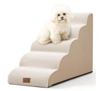 COZY KISS Dog Stairs for High Bed 22.6" H, Small Pet Steps with Leakproof Cover, High Density Foam Cat Ramp for Car, Lightweight, Durable, 15.7x33x22.6 inch, 5 Tiers, Beige