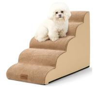 COZY KISS Dog Stairs for High Bed 22.6" H, Small Pet Steps with Leakproof Cover, High Density Foam Cat Ramp for Bed, Car or Couch, Lightweight, Durable, 15.7x33x22.6 inch, 5 Tiers, Light Brown