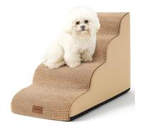 COZY KISS Dog Stairs for Small Dogs 19.7" H, Curved Dog Step for Puppy, Older or Cat, Medium Pet Ramp for Sofa, Couch or Bed, Ladder with High Density Foam, 15.7x28.3x19.7 inch, 4 Step, Light Brown