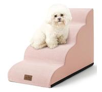 COZY KISS Dog Stairs for Small Dogs, Curved Pet Step with Leakproof Cover, High Density Foam Cat Ramp for Bed or Sofa, Lightweight, Durable, Comfort (Pink, 4 Step (15.7x28.3x19.7 inch), 4)