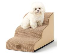 COZY KISS Dog Stairs for Small Dogs, Curved Pet Step with Leakproof Cover, High Density Foam Cat Ramp for Bed or Sofa, Lightweight, Durable, Comfort, 15.7x22.4x15.7 inch, 3 Tiers, Light Brown