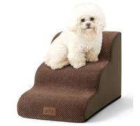 COZY KISS Dog Stairs for Small Dogs, Curved Pet Step with Leakproof Cover, High Density Foam Cat Ramp for Bed or Sofa, Lightweight, Durable, Comfort, 15.7x22.4x15.7 inch, 3 Tiers, Brown
