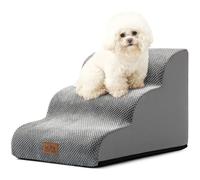 COZY KISS Dog Stairs for Small Dogs, Curved Pet Step with Leakproof Cover, High Density Foam Cat Ramp for Bed or Sofa, Lightweight, Durable, Comfort, 15.7x22.4x15.7 inch, 3 Tiers, Grey