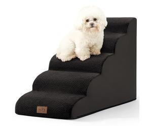 COZY KISS Dog Stairs for Small Dogs, Curved Pet Step with Leakproof Cover, High Density Foam Cat Ramp for Bed or Sofa, Lightweight, Durable, Comfort (Black, 5 Step (15.7x33x22.6 inch), 5)