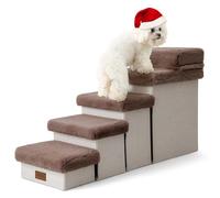 COZY KISS Dog Stairs for Small Dogs with Storage, Foldable Pet Step with Soft Leakproof Cover, Older Cat Ramp for Chair Couch Sofa, Lightweight, Comfort (Brown, 39.7x13x21.2 inch, 5)