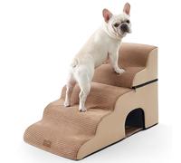 COZY KISS Dog Stairs with Hole, Small Pet Steps with Leakproof Cover, High Density Foam Cat Ramp for High Bed Car, Lightweight, Durable, 19.7x33x22.4 inch, 5 Tiers, Light Brown