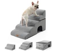 COZY KISS Dog Stairs with Hole, Small Pet Steps with Leakproof Cover, High Density Foam Cat Ramp for High Bed Car, Lightweight, Durable, 19.7x33x22.4 inch, 5 Tiers, Grey