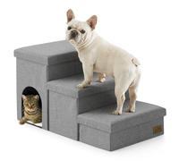 COZY KISS Dog Steps for Small Dogs with Storage&Hole, Foldable Pet Stairs with Leakproof Cover for Bed, Older Cat Ramp for Sofa Chair Couch, Lightweight, Comfort, 32.7x17x17 inch, 3 Tiers, Grey