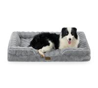 COZY KISS Faux Fur Orthopedic Extra Large Dog Bed, XL 112x81x18 cm, Grey | Soft Warm, For Winter, Bolster Foam Sofa with Sides, Non-Slip Base, Waterproof Inner Liner, Washable Removable Cover