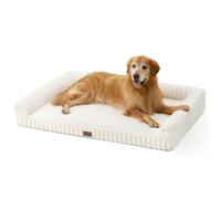 COZY KISS Orthopaedic Dog Bed for Extra Large Dogs 120x88x17cm - Washable Dog Sofa with Egg-Crate Foam, Ergonomic Pet Couch, Removable Waterproof Corduroy & Soft Faux Fur Cover, Cream, XXL