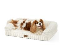 COZY KISS Orthopaedic Dog Bed for Medium Dogs 76x50x15cm - Washable Dog Sofa with Egg-Crate Foam, Ergonomic Pet Couch, Removable Waterproof Corduroy & Soft Faux Fur Cover, Cream, M