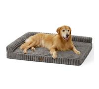 COZY KISS Orthopedic Faux Fur Dog Bed for Extra Large Dog, Washable XXL Pet Couch for XXLarge Dog, Supportive Bolster Sofa with Non-Slip Bottom, Waterproof Lining Cover, L Shape, 122x89x19cm, Grey