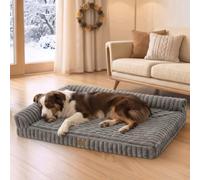 COZY KISS Orthopedic Soft Dog Bed for Extra Large Dog, 112x81x18cm, Grey | Ultra-Soft Ribbed Faux Fur L-Shaped Pet Sofa, High-Density Support Foam, Washable Waterproof Cover, Non-Slip, Portable, XL