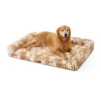 COZY KISS Washable Dog Bed for Extra Large Dogs 120x88x17cm - Orthopaedic Dog Sofa with Egg-Crate Foam, Ergonomic Pet Couch, Removable Waterproof Corduroy & Soft Faux Fur Cover, Tie-Dye Brown, XXL