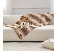 COZY KISS Waterproof Pet Blanket, Christmas Deer Print Blanket for Bed Couch Protector, Reversible Washable Plush Dog Faux Fur Throw for Puppy, Double Sided Cat Blanket, 75x100cm, Brown