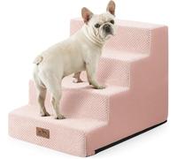 COZY KISS Wide Dog Stairs for Bed & Sofa, Non-Slip Dog Steps for Small & Medium Dogs, Washable Pet Steps with Removable Cover, Supportive Foam 4-Step Pet Stairs for Older Dogs, Cats, Pink, 60x45x45cm