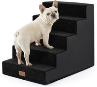 COZY KISS Wide Dog Stairs for Bed & Sofa, Non-Slip Dog Steps for Small & Medium Dogs, Washable Pet Steps with Removable Cover, Supportive Foam 5-Step Pet Stairs for Older Dogs, Cats, Black, 75x50x60cm